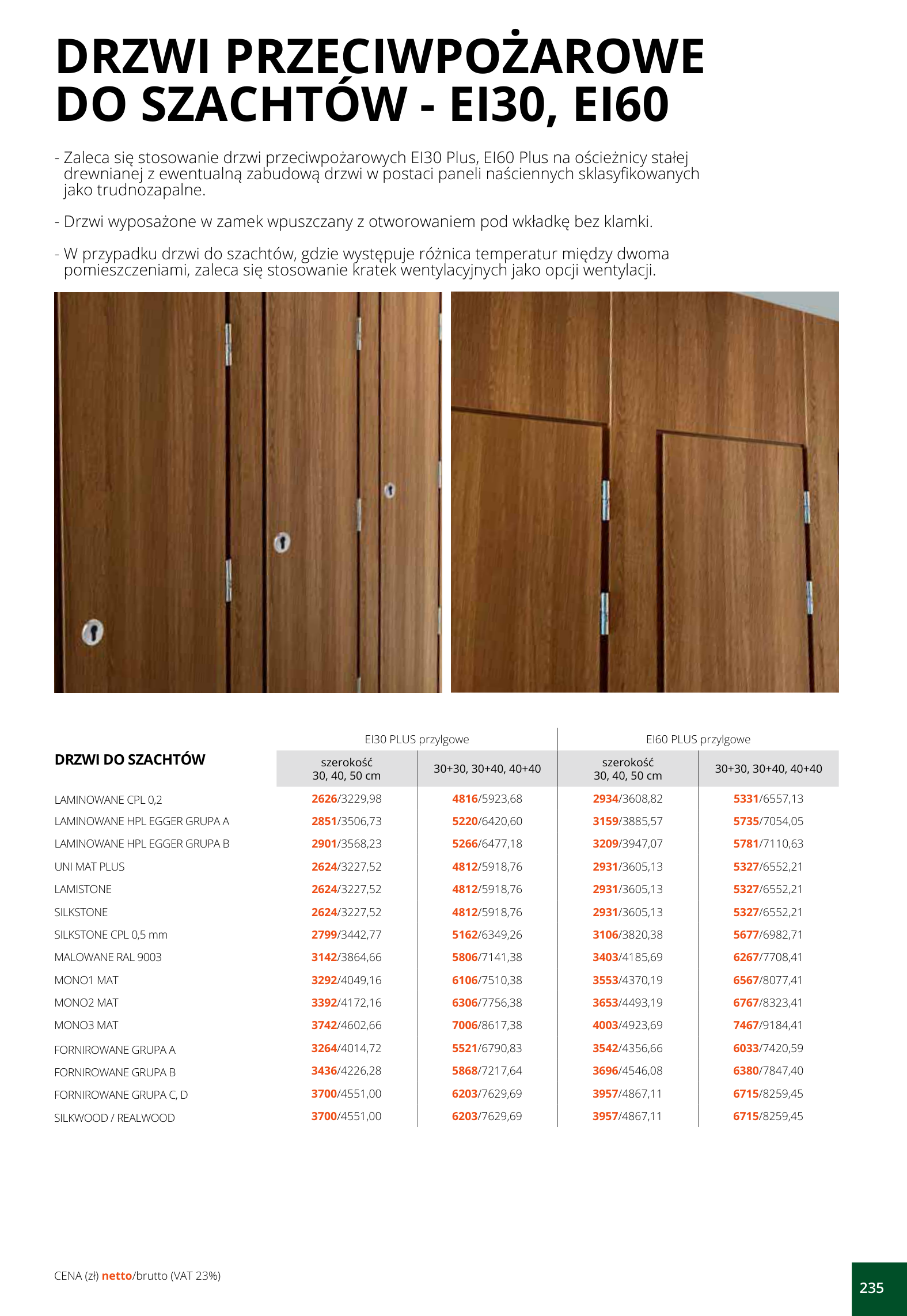 DRZWI PRZECIWPOŻAROWE DO SZACHTÓW, EI30 PLUS / EI60 PLUS